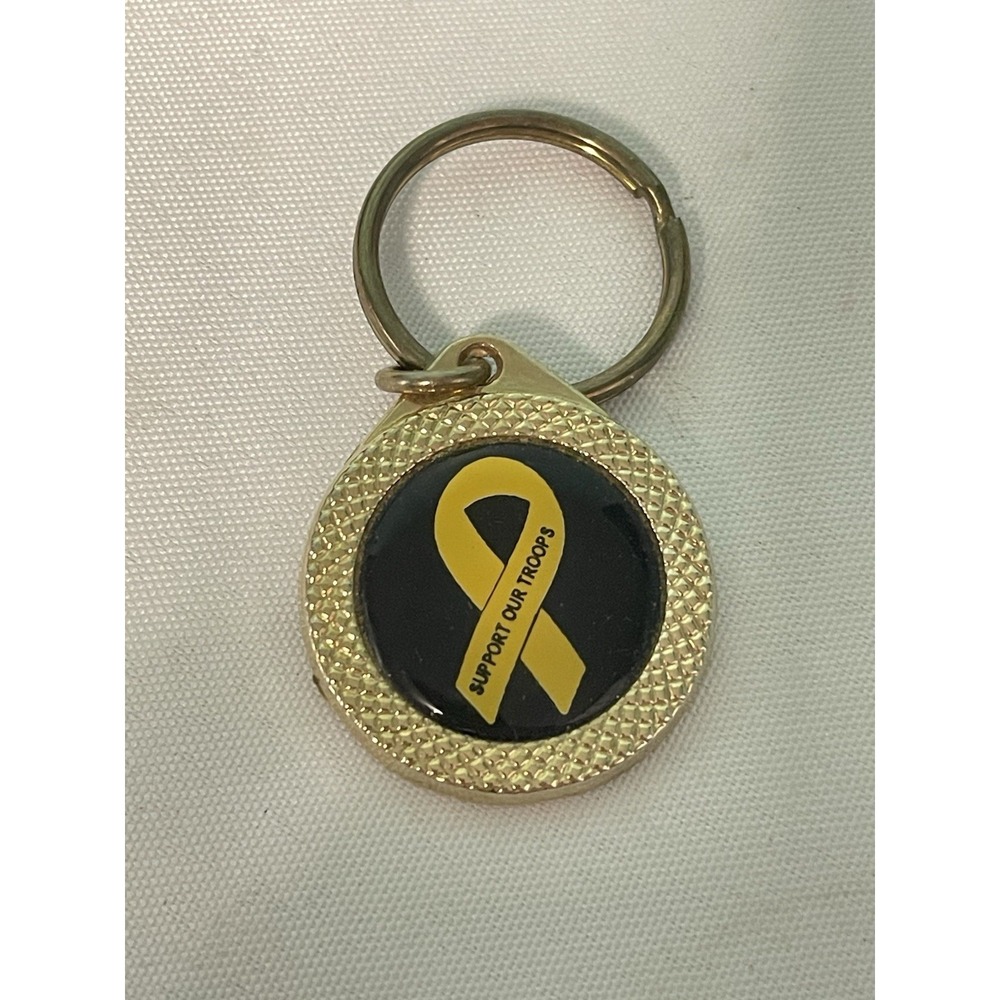 Support Our Troops Yellow Ribbon Metal Key Ring